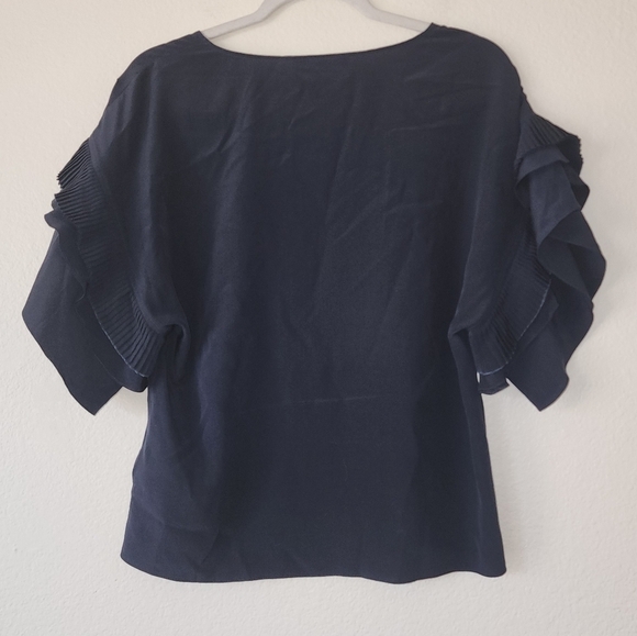 Chloe Ink Navy Ruffle Blouse 38 - Picture 3 of 6